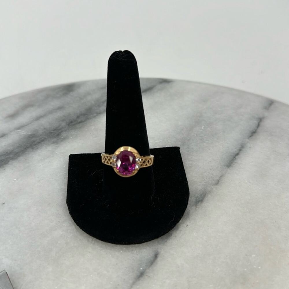Vintage purple stone gold plated basket ring size 10